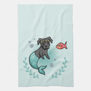 人魚のピット・ブル キッチンタオル