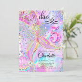 人魚のピンクとパープルのダイブ!5歳の誕生日 招待状 (スタンド正面)