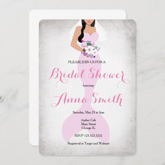 人魚のピンクのヴィンテージのブライダルシャワーの招待のピンク 招待状 (正面/裏面)