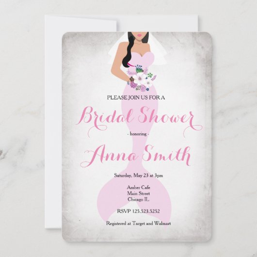 人魚のピンクのヴィンテージのブライダルシャワーの招待のピンク 招待状 (正面)