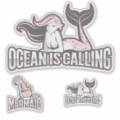 人魚のピンクの海の友達ステッカー シール (正面)