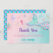 人魚のピンクの金ゴールドが海の赤ん坊のシャワーの下 サンキューカード (正面/裏面)