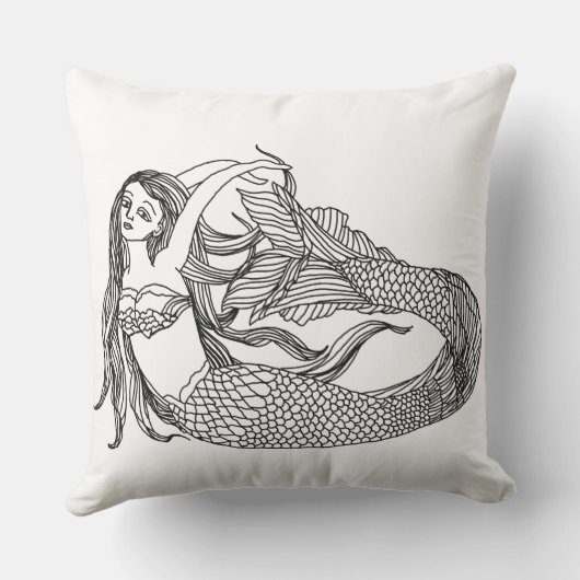 人魚のファンタジーの芸術の白黒のモダンの装飾 クッション (裏面)