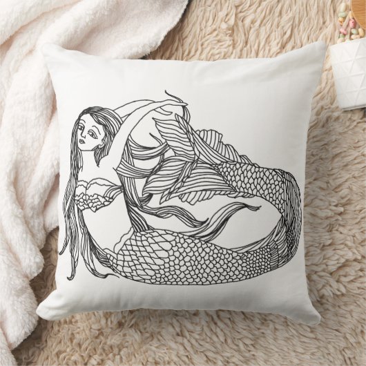 人魚のファンタジーの芸術の白黒のモダンの装飾 クッション (ブランケット)