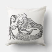 人魚のファンタジーの芸術の白黒のモダンの装飾 クッション (正面)