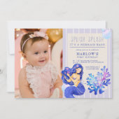 人魚のファーストバースデー写真 Splish Splash Mermaid Bash 招待状 (正面)
