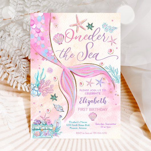人魚のファーストバースデー招待状 招待状