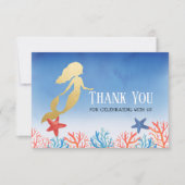 人魚のフェイクな金ゴールドホイル|の青色児のシャワー サンキューカード (正面)