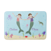 人魚のブラウンの毛の姉妹のパーソナライズなバス・マット