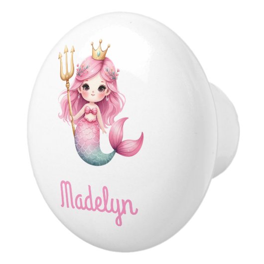 人魚のプリンセスピンクの白い名前 セラミックノブ (右)