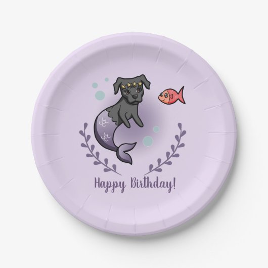 人魚のプリンセス犬|のハッピーバースデー ペーパープレート (正面)