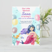 人魚のプリント可能な誕生日招待状ギフト 招待状 (スタンド正面)