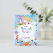 人魚のプールのような子供の誕生日会への招待 ポストカード (スタンド正面)