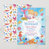 人魚のプールのような子供の誕生日会への招待 ポストカード (正面/裏面)