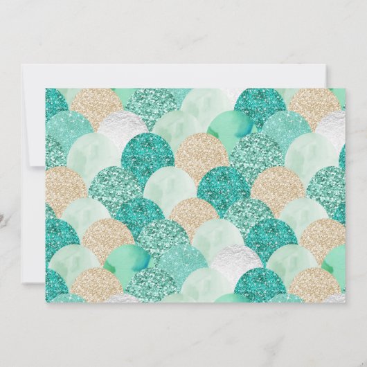人魚のプールを囲んでのパーティの誕生日のティール（緑がかった色）の金ゴールドの紫色の写真 招待状 (裏面)