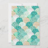 人魚のプールを囲んでのパーティの誕生日、ティール(緑がかった色)の金ゴールドの紫色 招待状 (裏面)