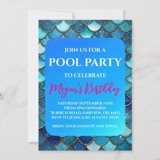 人魚のプールパーティーの招待状 招待状 (正面)