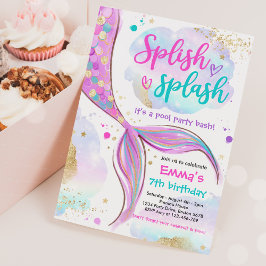 人魚のプールパーティー　ピンクの人魚　海の下で 招待状