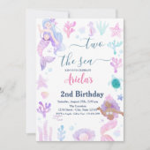人魚のプールパーティー 2歳の誕生日おめでとう 招待状 (正面)