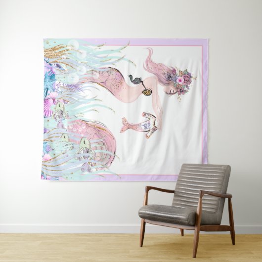 人魚のベイビーシャワー 背景 バナー タペストリー (インサイチュ(横))