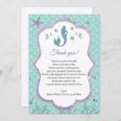 人魚のベビーシャワーのサンキューカードの紫色のティール(緑がかった色) サンキューカード (正面/裏面)