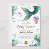人魚のベビーシャワー カラフルなクラゲ 水彩 招待状 (正面)