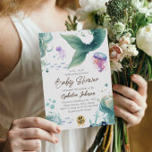 人魚のベビーシャワー カラフルなクラゲ 水彩 招待状