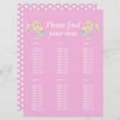 人魚のベビーシャワー。ピンクのテーブルチャート 招待状 (正面/裏面)