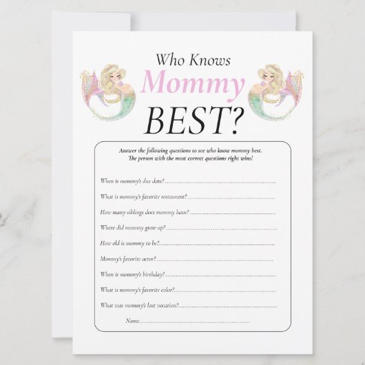 人魚のベビーシャワー。誰がママのポカドットを知っている 招待状 (正面)