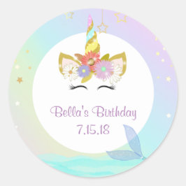 人魚のユニコーンのステッカー ラウンドシール