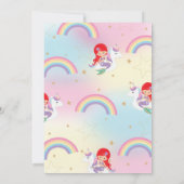 人魚のユニコーンのプールを囲んでのパーティの誕生日の赤い毛の女の子 招待状 (裏面)