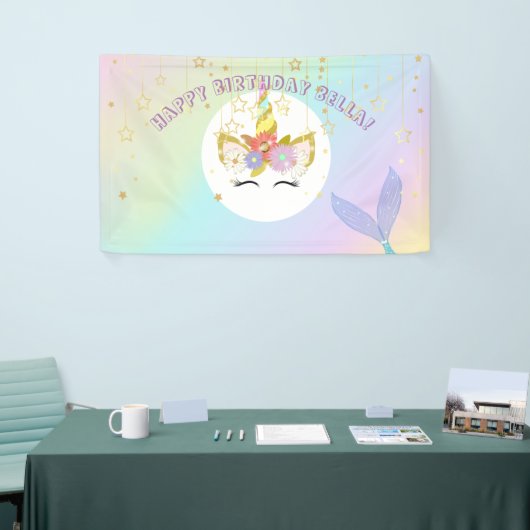 人魚のユニコーンの誕生日の旗 横断幕 (トレードショー)