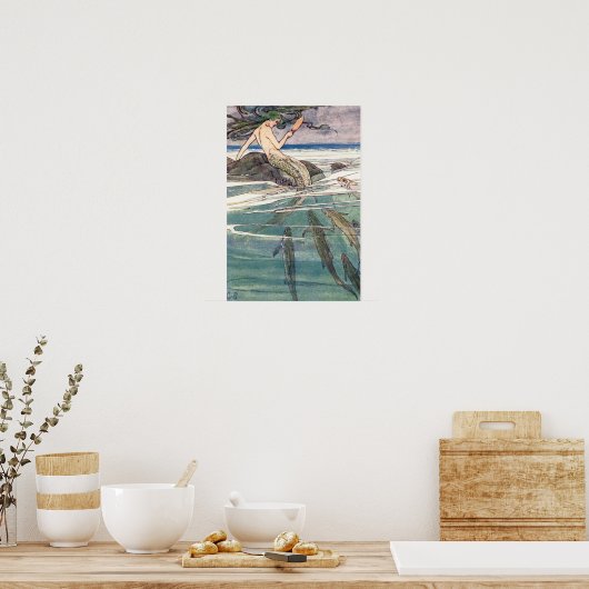 人魚の人魚をマルーナーの岩に乗せたアリス・B・ウッドワード ポスター (キッチン)