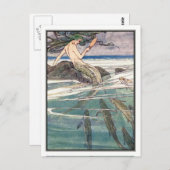 人魚の人魚をマルーナーの岩に乗せたアリス・B・ウッドワード ポストカード (正面/裏面)