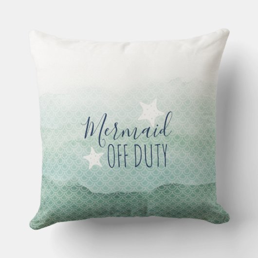 人魚の休みの緑の水彩画の装飾用クッション クッション (裏面)