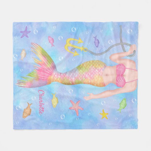 人魚の体|の水中魚のファンタジーの名前をカスタムする フリースブランケット (正面(横))