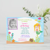 人魚の写真の誕生日のパーティの招待状 招待状 (スタンド正面)