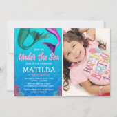 人魚の写真　海の下のプールでお誕生日おめでとう 招待状 (正面)