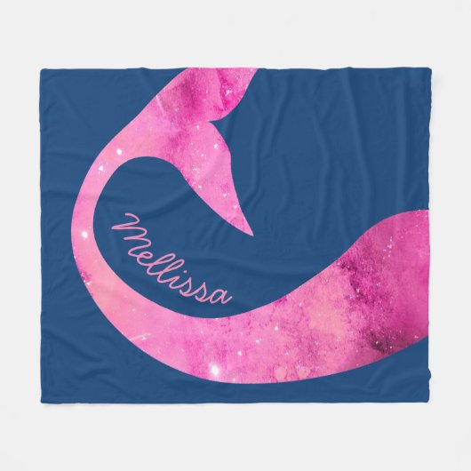 人魚の半分のおもしろいの名前をカスタムするのピンク フリースブランケット (正面(横))