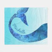 人魚の半分のおもしろいの名前をカスタムするの青 フリースブランケット (正面(横))