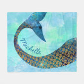 人魚の半分のおもしろいの名前をカスタムする フリースブランケット (正面(横))