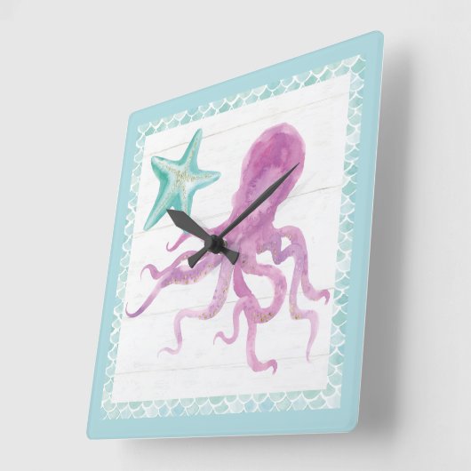 人魚の友人V スクエア壁時計 (傾斜)