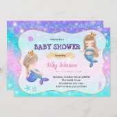 人魚の双子のベビーシャワーの招待 招待状 (正面/裏面)