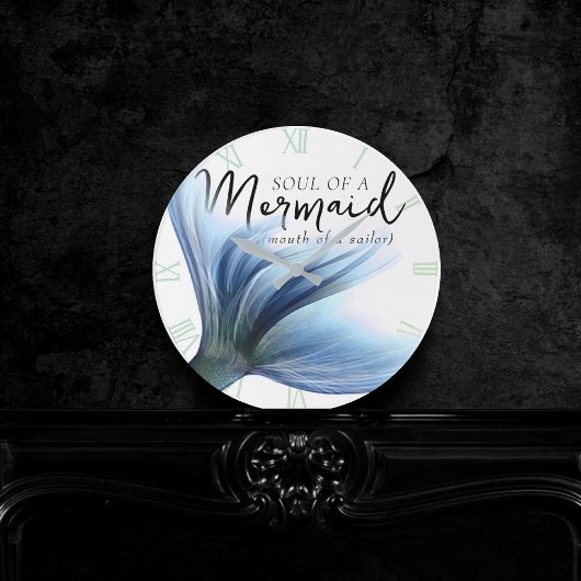 人魚の口の青いしっぽの魂セーラーことわざ ラウンド壁時計