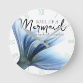 人魚の口の青いしっぽの魂セーラーことわざ ラウンド壁時計 (正面)