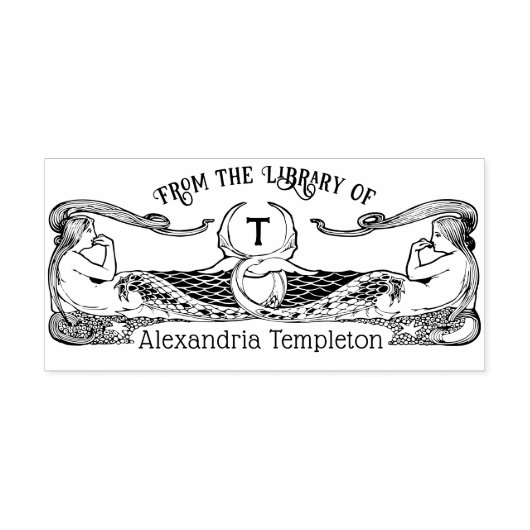 人魚の図書館の本の名前のイニシャル セルフインキングスタンプ (デザイン)