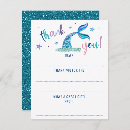 人魚の塗りつぶしグリッター感謝カード ノートカード (正面/裏面)