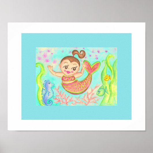 人魚の壁画プリント ポスター (正面)