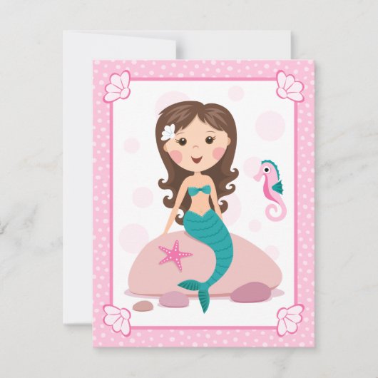 人魚の女の子のかわいい誕生日ガーリーの招待状 招待状 (正面)