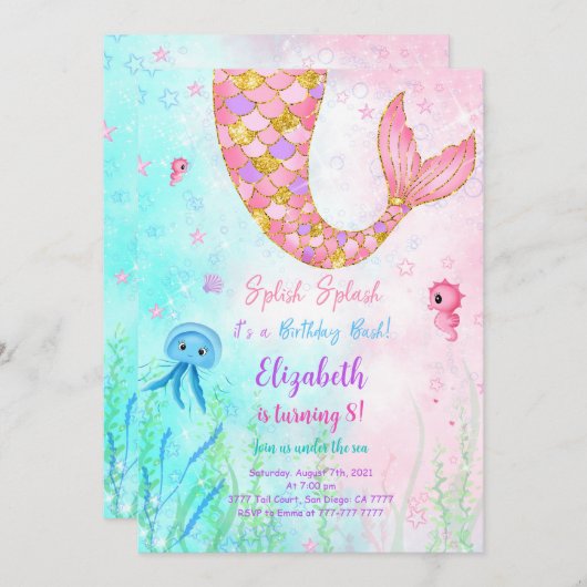 人魚の女の子の招待状 招待状 (正面/裏面)
